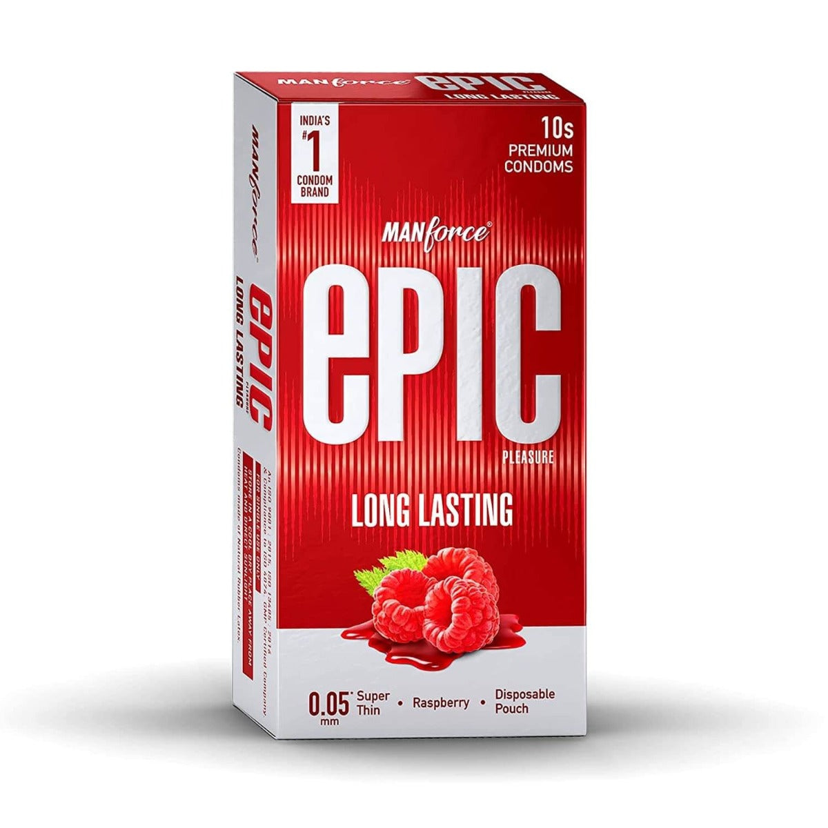 Manforce Epic Pleasure Long Lasting Premium Condoms for Men, Super Thin, Raspberry Flavour 10'S
