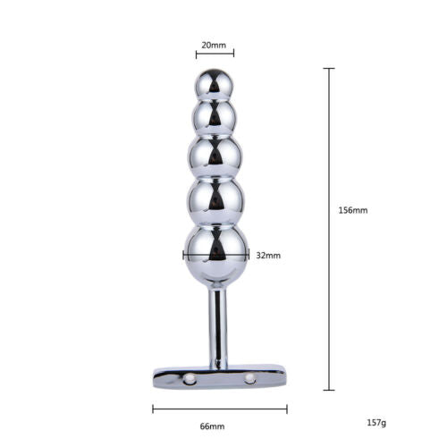 SK DILDO BUTT PLUG WITH BALLS STAINLESS STEEL ROUND HEADED